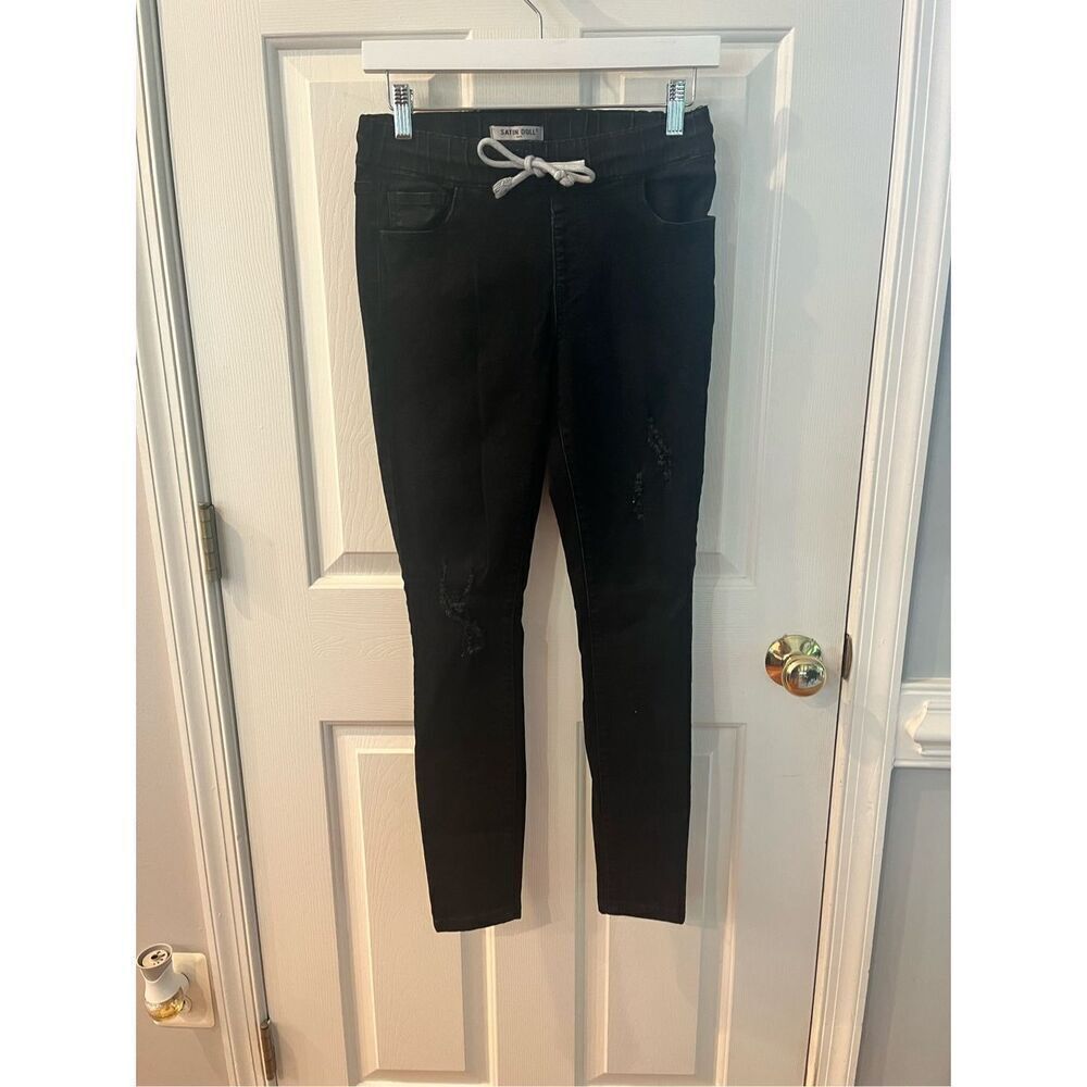 Satin Doll Black Distress Stitched Jogger Style Jeans sz 4